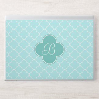 Pale Turquoise Teal and White Quatrefoil Monogram HP Laptop Skin