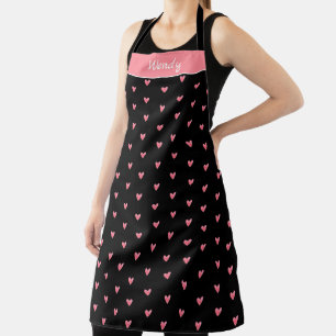 Pale Valentines Heart Polka Dot Pattern on Black Apron