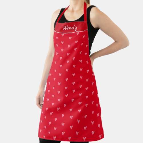  Pale Valentines Heart Polka Dot Pattern on Red Apron