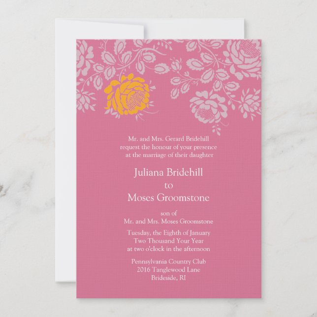 Pale Violet Red Top Single Color Wedding Invitation (Front)