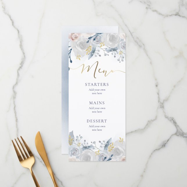 pale watercolor flowers wedding Menu (Front/Back In Situ)