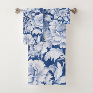 Pale white/blue repeat rose pattern bath towel set