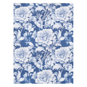 Pale white/blue repeat rose pattern tablecloth