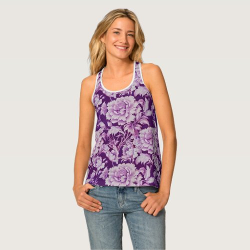 Pale WhiteViolet repeat rose pattern  Tank Top