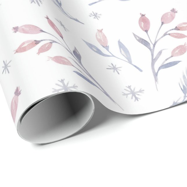 Pale Winter Berries Christmas Holiday Wrapping Paper (Roll Corner)