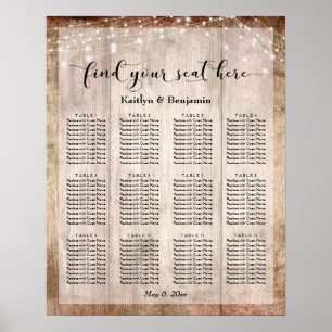 Pale Wood & Lights Wedding Reception Seating Chart