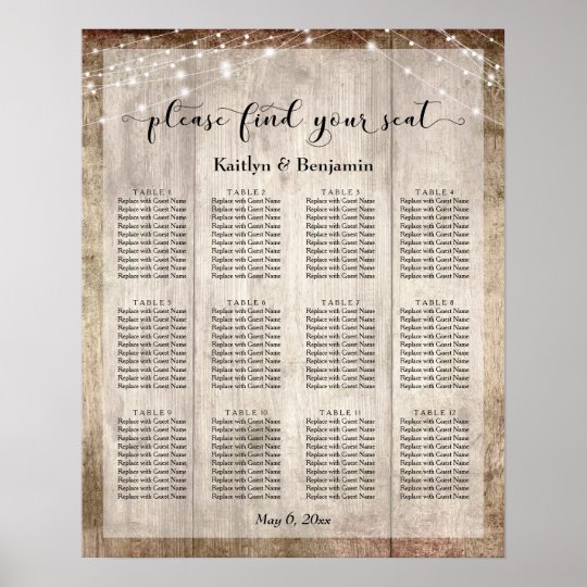 Pale Wood Lights Wedding Reception Seating Chart Zazzle Com