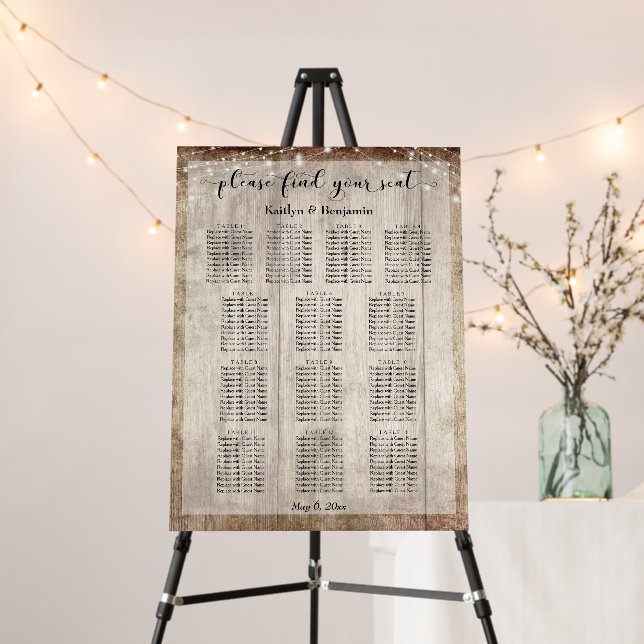 Pale Wood & Lights Wedding Reception Seating Chart Foam Board (In Situ (Stand))