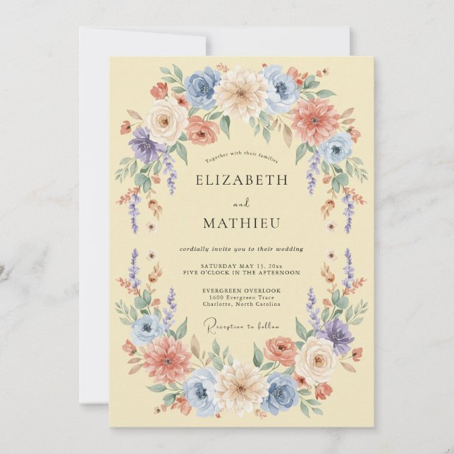 Pale Yellow Airy Meadow Wedding Invitation (Front)