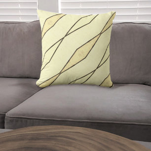 Pale Yellow and Black Retro Modern Stripe Throw Pillow