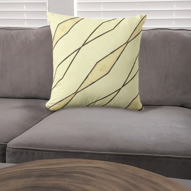 Pale Yellow and Black Retro Modern Stripe Throw Pillow (Creator Uploaded)