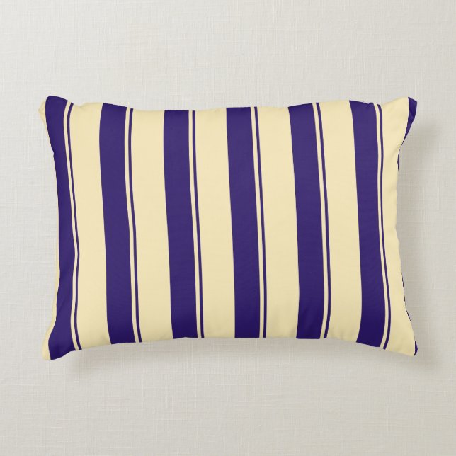 Pale Yellow and Blue Beach Stripe Accent Pillow (Front)