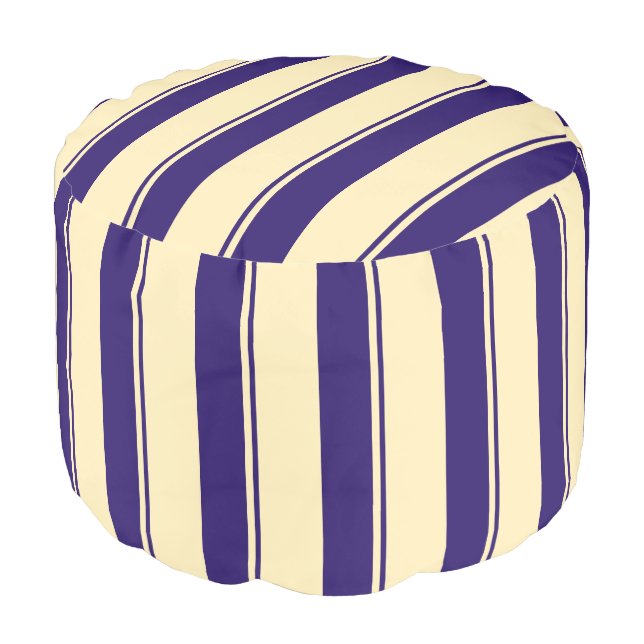 Pale Yellow and Blue Beach Stripe Pouf (Angled Front)