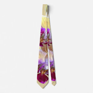 Pale Yellow and Magenta Phalaenopsis Orchids Neck Tie