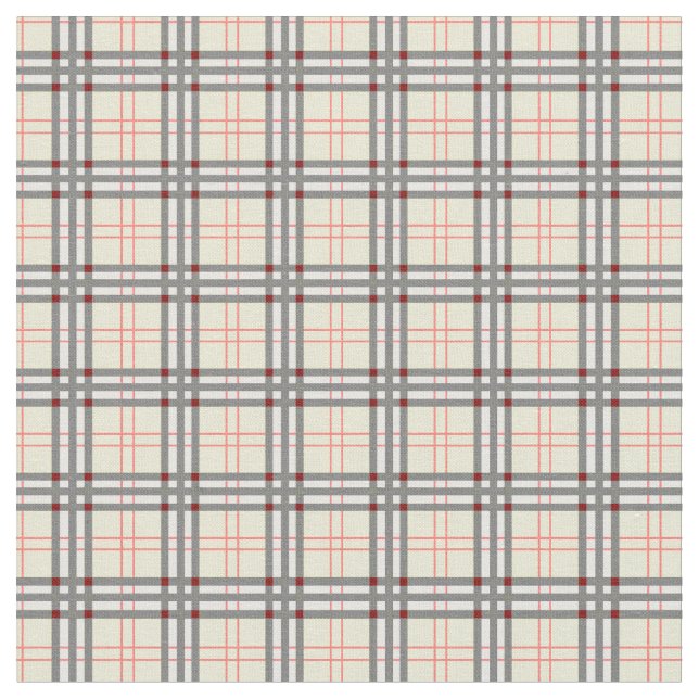 Pale Yellow and Red Tartan Plaid Pattern Fabric (Close Up)