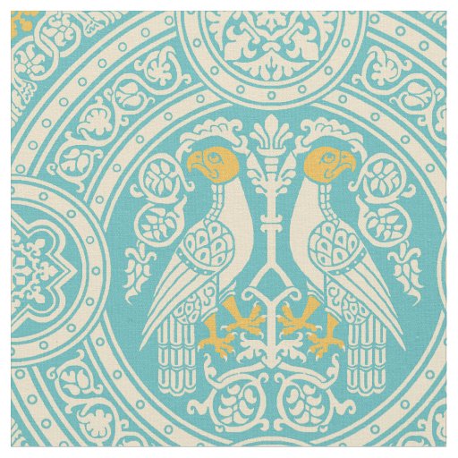 Pale Yellow and Turquoise Byzantine Birds Fabric
