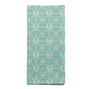 Pale Yellow and Turquoise Medieval Wyverns Cloth Napkin