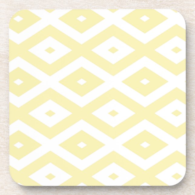 Pale yellow and white diamond pattern beverage coaster (Front)