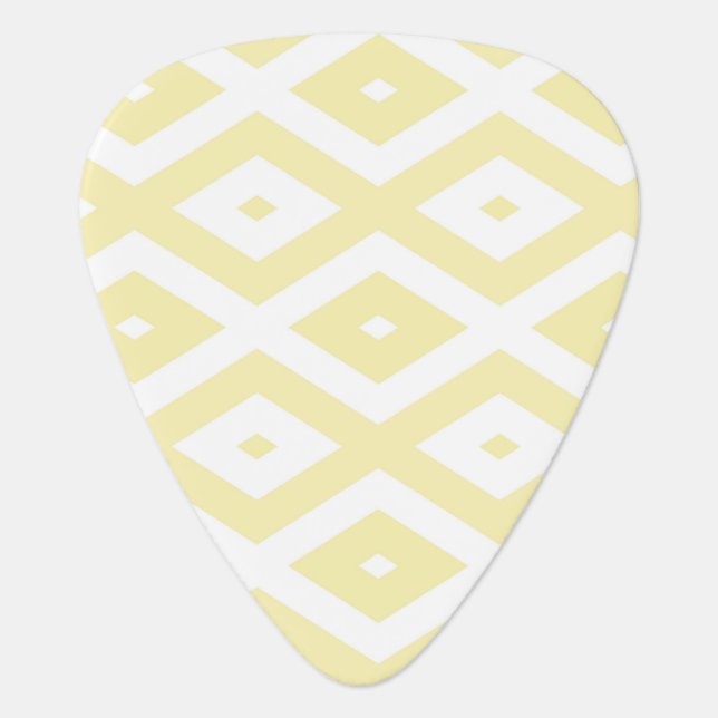 Pale yellow and white diamond pattern guitar pick (Front)