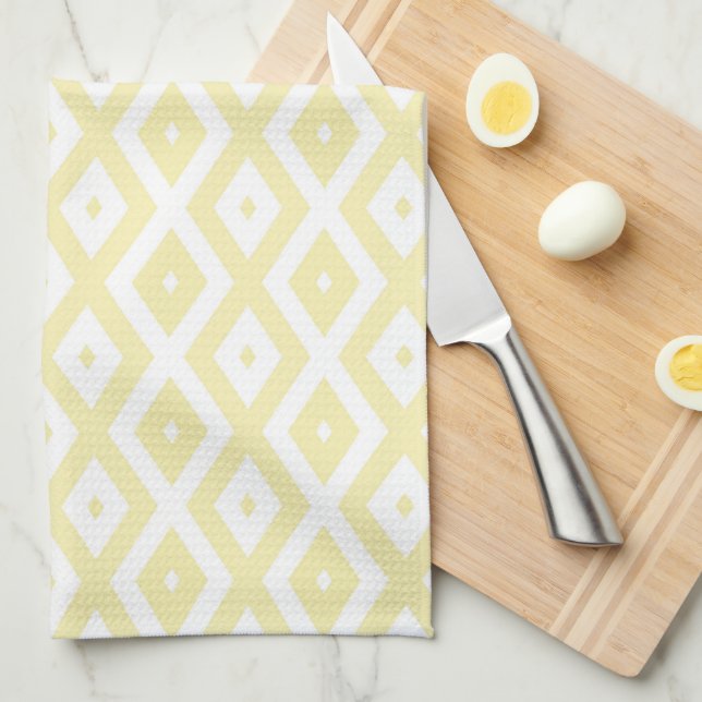 Pale yellow and white diamond pattern kitchen towel (Quarter Fold)