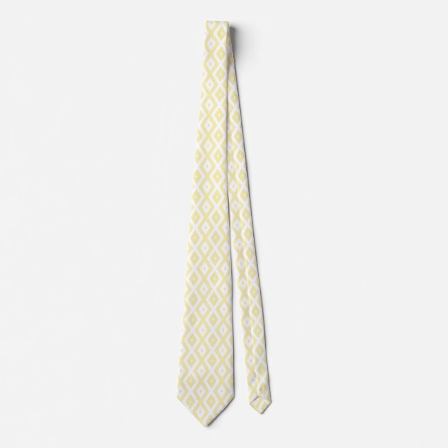 Pale yellow and white diamond pattern neck tie (Front)