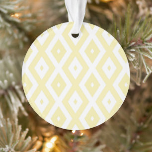 Pale yellow and white diamond pattern ornament