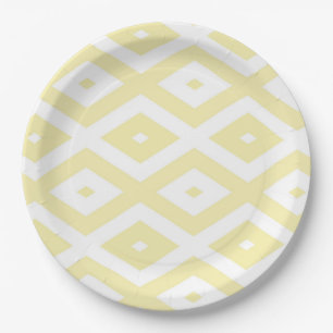 Pale yellow and white diamond pattern paper plates