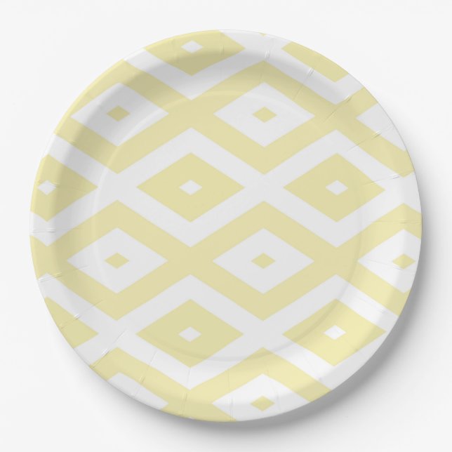 Pale yellow and white diamond pattern paper plates (Front)