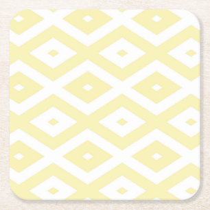 Pale yellow and white diamond pattern square paper coaster