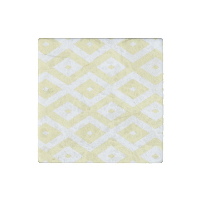 Pale yellow and white diamond pattern stone magnet (Front)