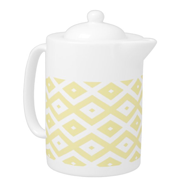 Pale yellow and white diamond pattern teapot (Left)