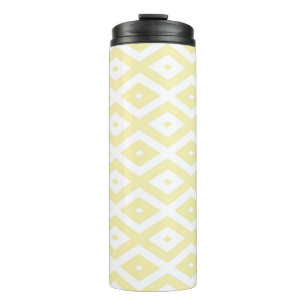 Pale yellow and white diamond pattern thermal tumbler