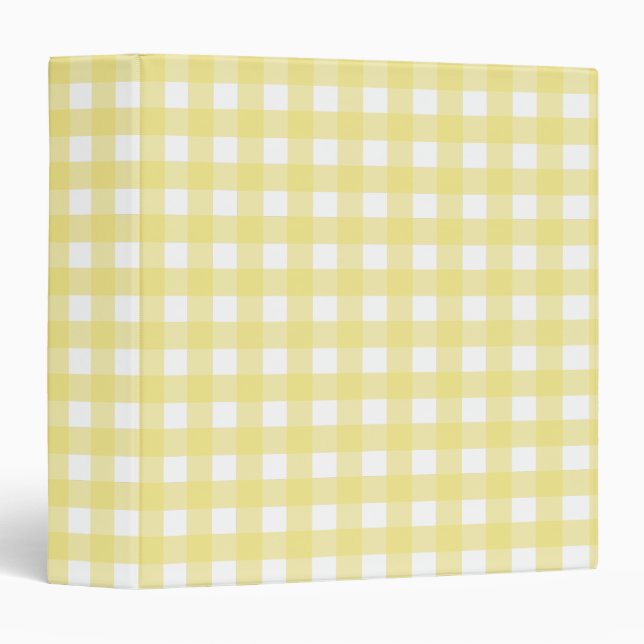 Pale yellow and white gingham 3 ring binder (Front/Spine)