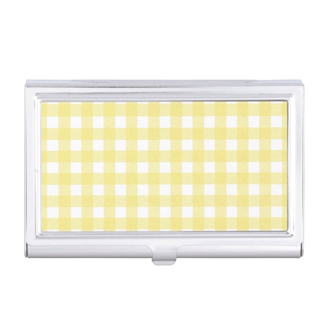 Pale yellow and white gingham business card case (Front)
