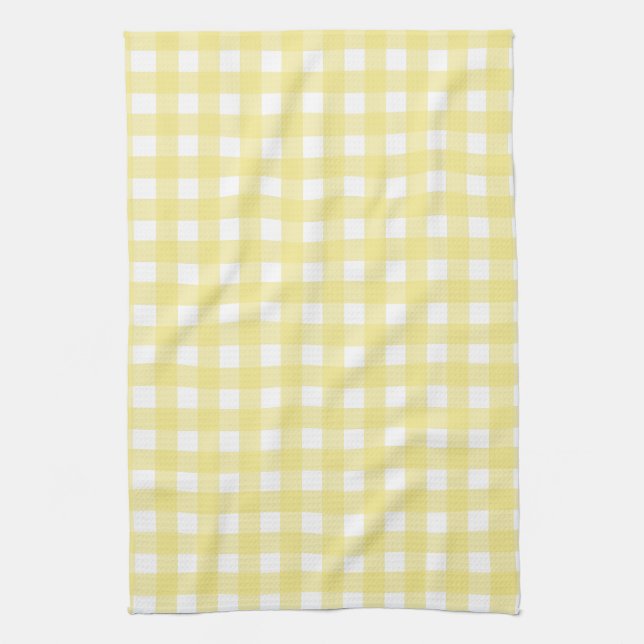 Pale yellow and white gingham kitchen towel (Vertical)