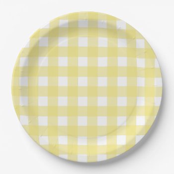 Pale Yellow And White Gingham Paper Plates by FarmingBackwards at Zazzle