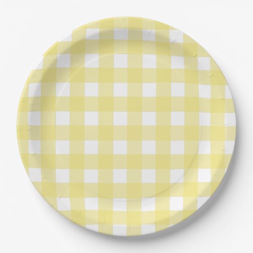 Pale yellow and white gingham paper plates