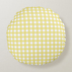 Pale yellow and white gingham round pillow