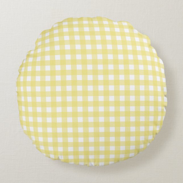 Pale yellow and white gingham round pillow (Front)