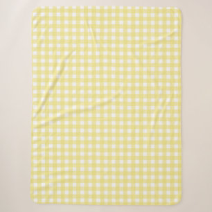 Pale yellow and white gingham sherpa blanket