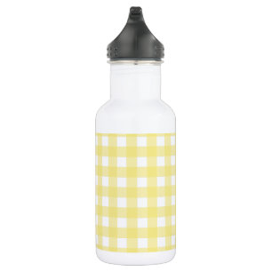 Pale yellow and white gingham stainless steel water bottle