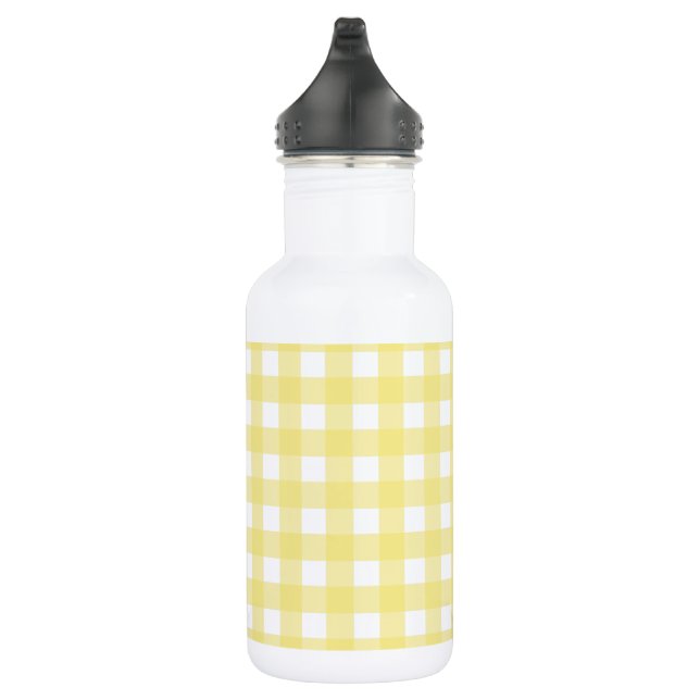 Pale yellow and white gingham stainless steel water bottle (Right)