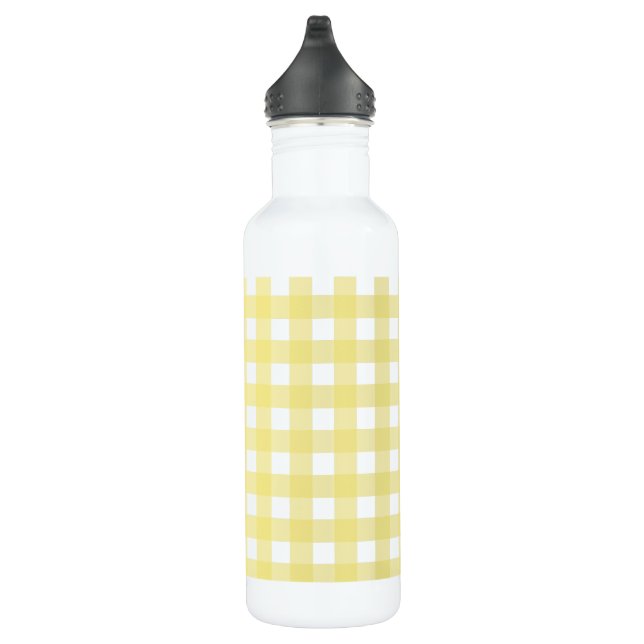 Pale yellow and white gingham stainless steel water bottle (Right)