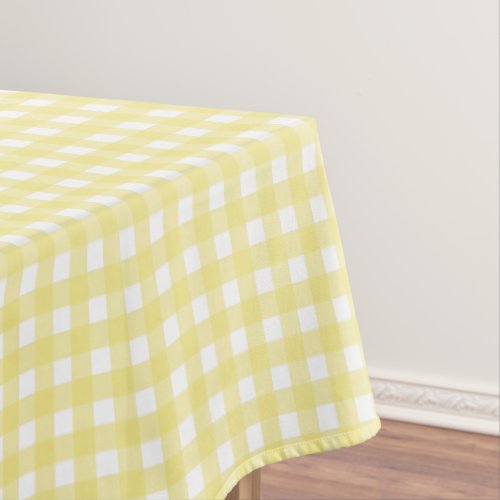 Pale yellow and white gingham tablecloth