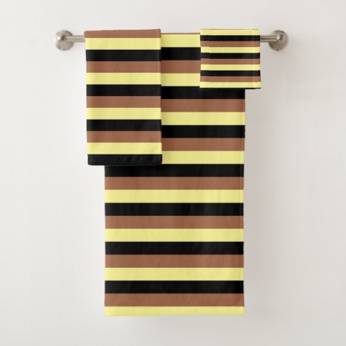 Pale Yellow Black and Brown Stripes Bath Towel Set