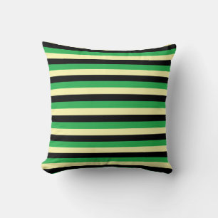 Pale Yellow, Black and Green Stripes Throw Pillow