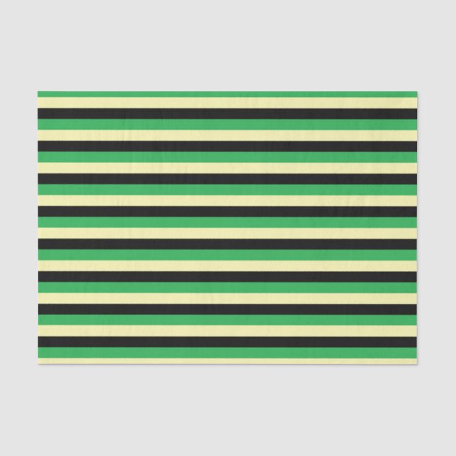 Pale Yellow, Black and Green Stripes Tissue Paper (Front)
