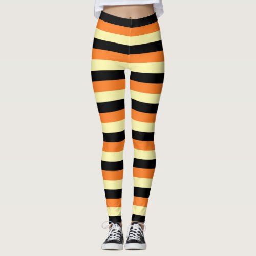 Pale Yellow Black and Orange Stripes Leggings