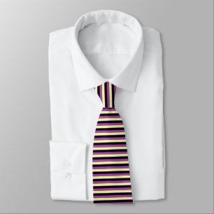 Pale Yellow, Black and Purple Stripes Neck Tie
