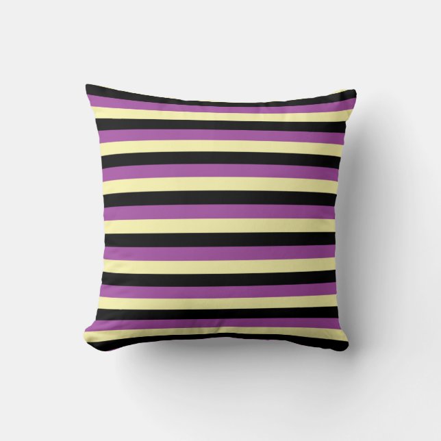 Pale Yellow, Black and Purple Stripes Throw Pillow (Front)